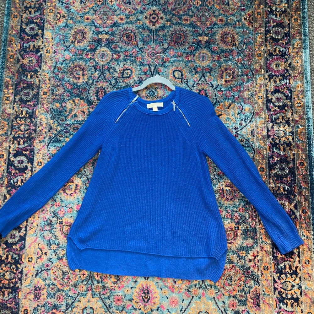 Michael Kors Blue Knit Sweater with zipper detail